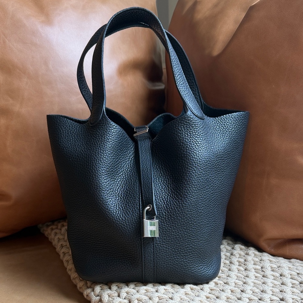 Hermes Picotin Lock 22 Black Leather Palladium Hardware PHW 2020 Handbag